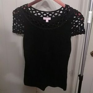 Lilly Puulitzer shiny black crochet shirt xs